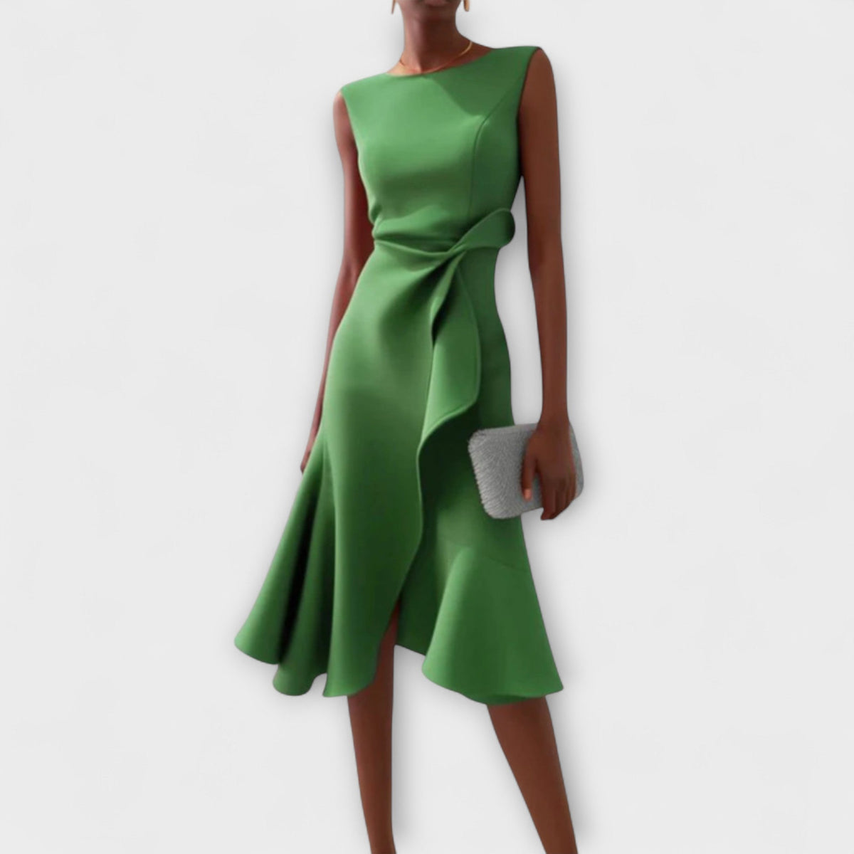 Dravia | Sleeveless Asymmetric Draped Evening Midi Dress