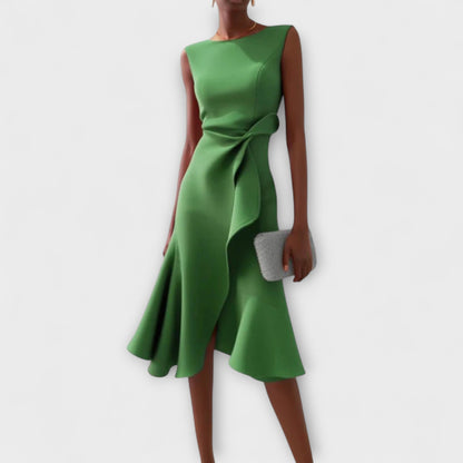 Dravia | Sleeveless Asymmetric Draped Evening Midi Dress