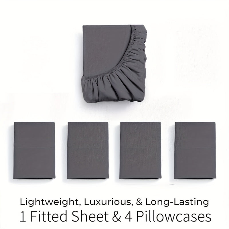Nzmarket 5-Piece Bamboo Microfibre Fitted Sheet Set – All-Season Comfort