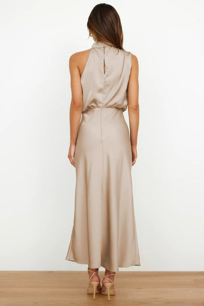 Nzmarket Valerie Long Satin Halter Neck Dress – Elegant Formal Evening Wear