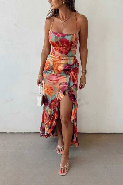 Fae | Floral Backless Satin Maxi Dress