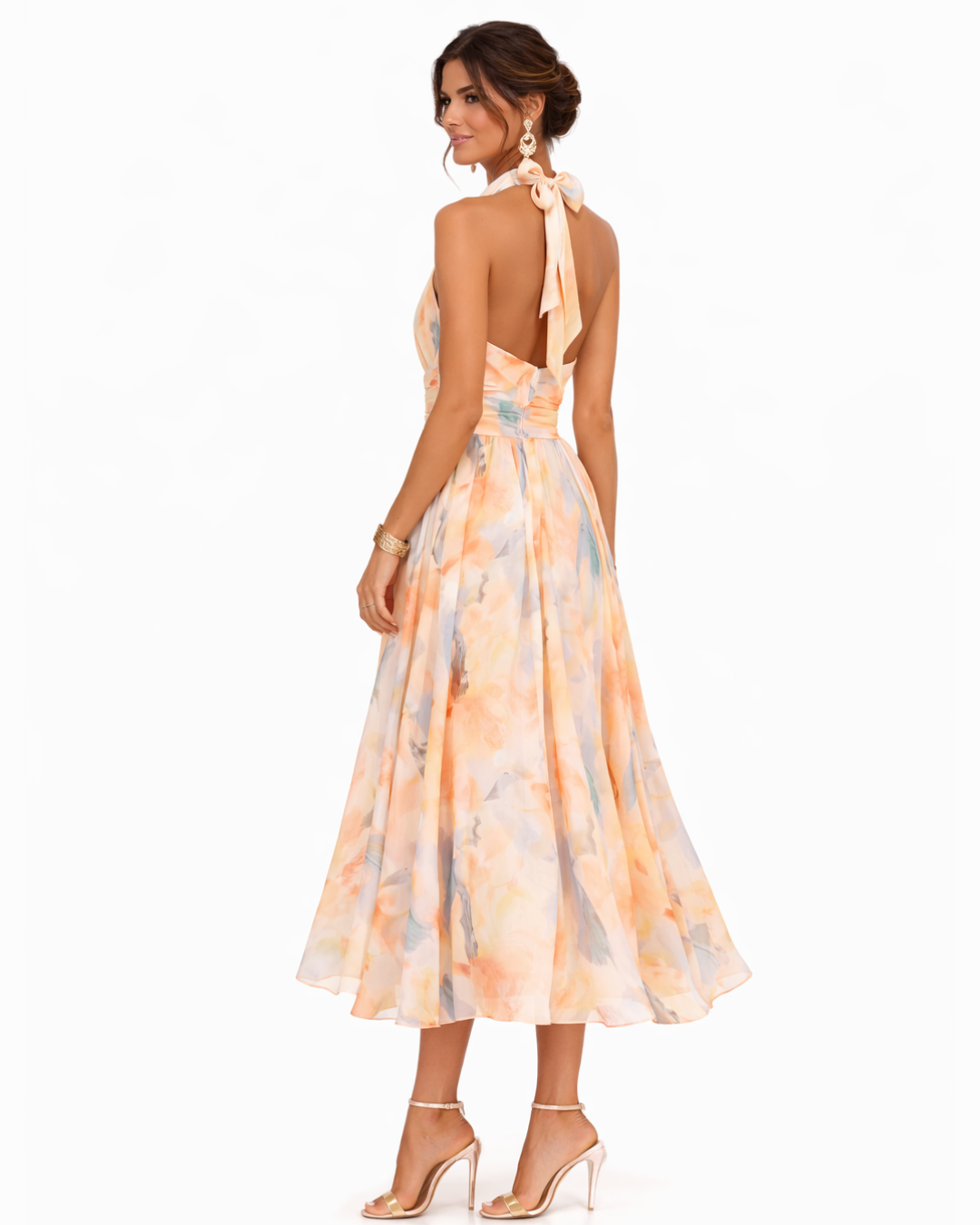Halvera | Printed Halterneck Flowing Occasion Midi Dress