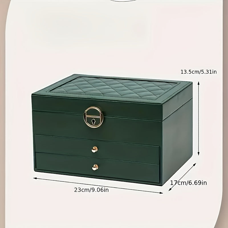 Nzmarket Leather Jewellery Box with Drawers – Black, Green & White