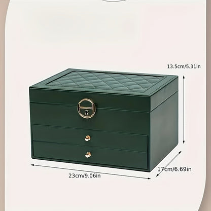 Nzmarket Leather Jewellery Box with Drawers – Black, Green & White