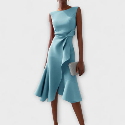 Dravia | Sleeveless Asymmetric Draped Evening Midi Dress
