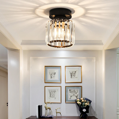 Nzmarket Crystal Glass LED Ceiling Light – Square & Circle, Black Frame