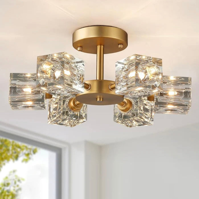 Nzmarket™ Crystal Gold Semi-Flush Ceiling Light – 3 or 6-Head Cascading Design