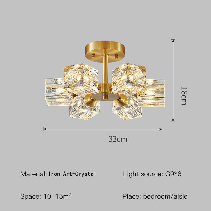 Nzmarket™ Crystal Gold Semi-Flush Ceiling Light – 3 or 6-Head Cascading Design