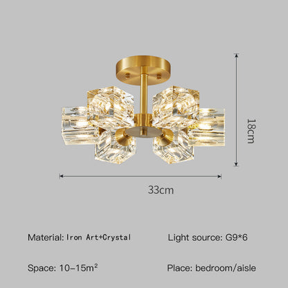 Nzmarket™ Crystal Gold Semi-Flush Ceiling Light – 3 or 6-Head Cascading Design