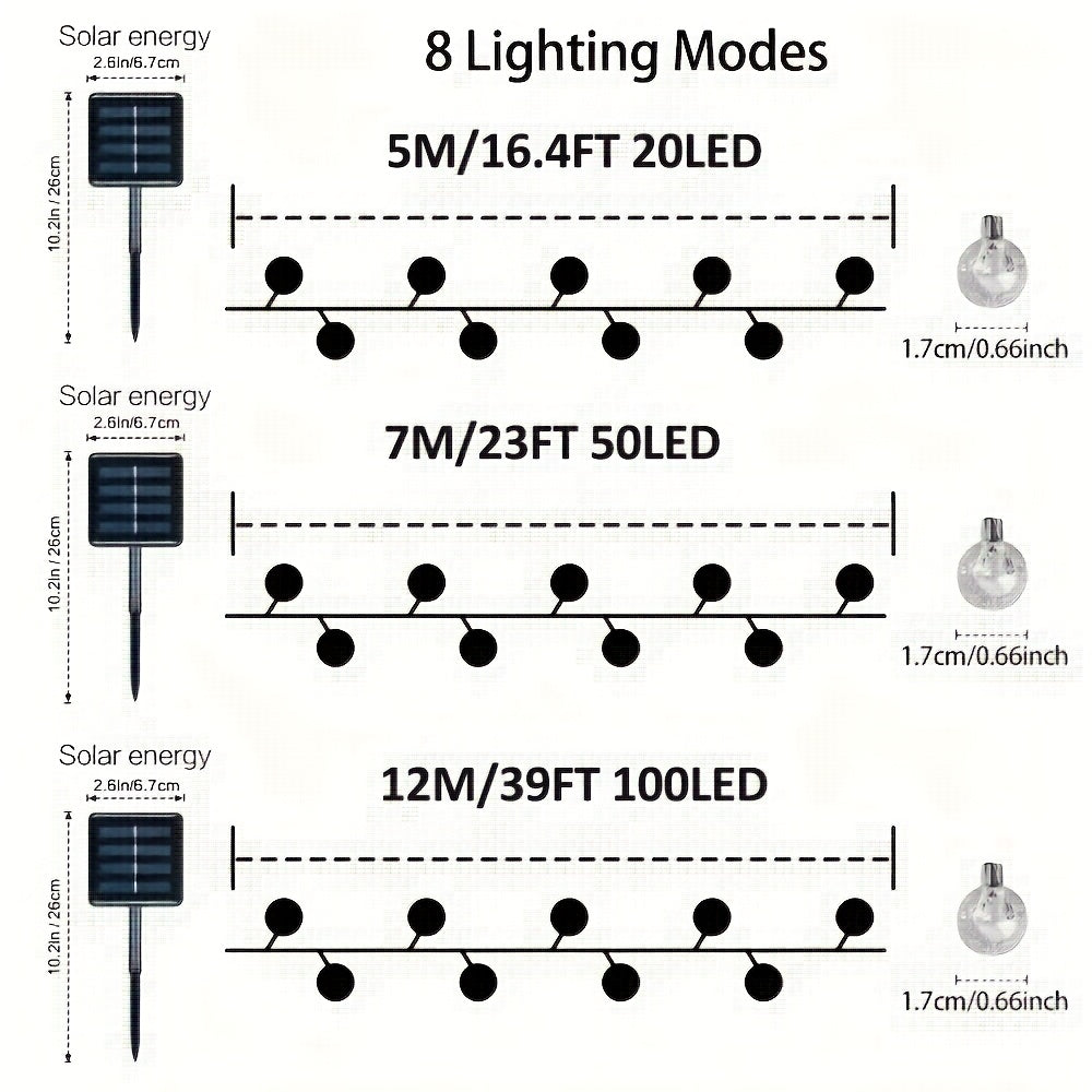 Nzmarket Solar LED Globe String Lights – 8 Modes, IPX4 Outdoor