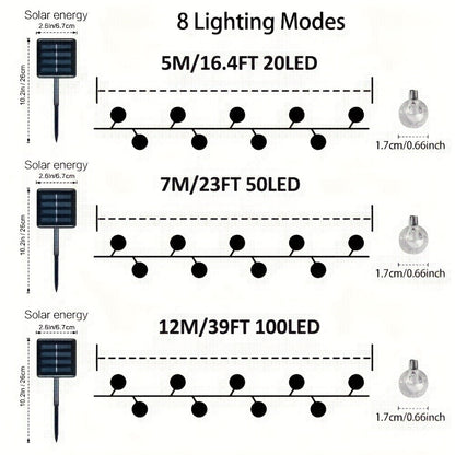 Nzmarket Solar LED Globe String Lights – 8 Modes, IPX4 Outdoor