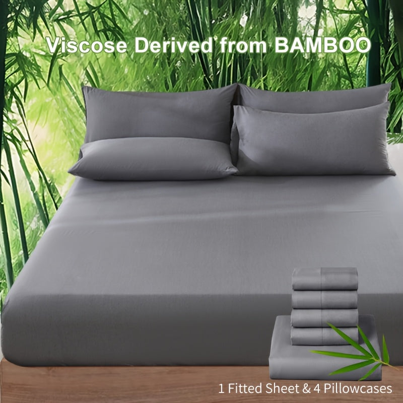 Nzmarket 5-Piece Bamboo Microfibre Fitted Sheet Set – All-Season Comfort