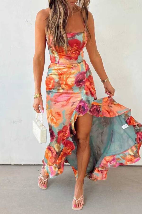 Fae | Floral Backless Satin Maxi Dress