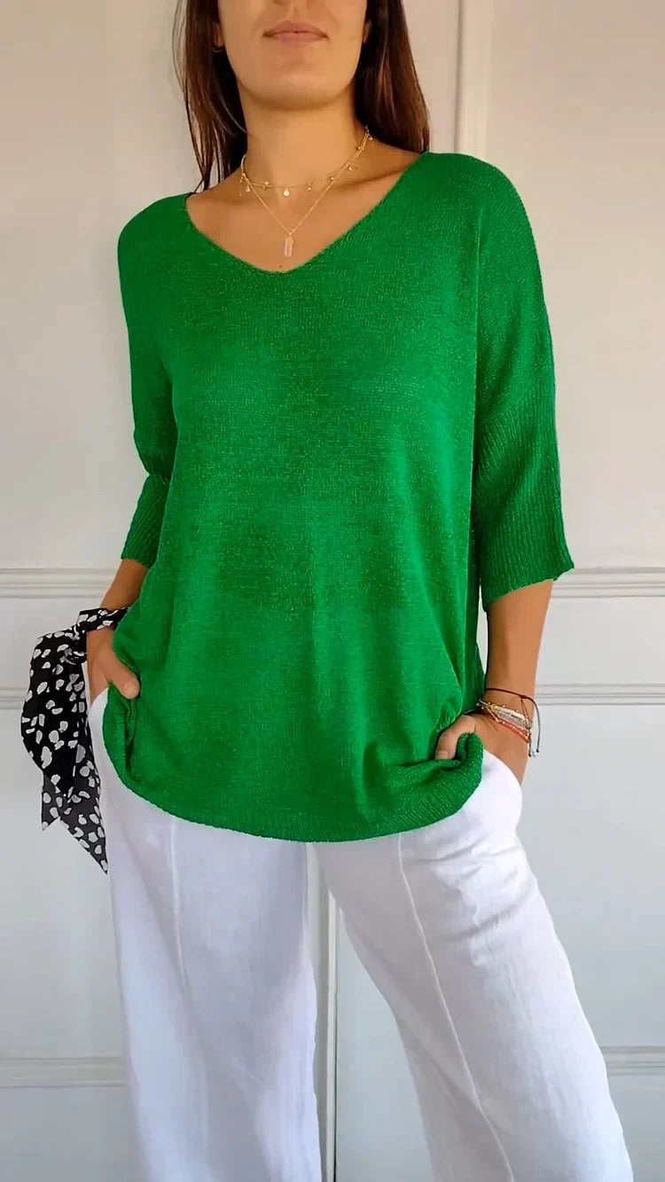 Mia - Cozy Top with Knitted V-Neck
