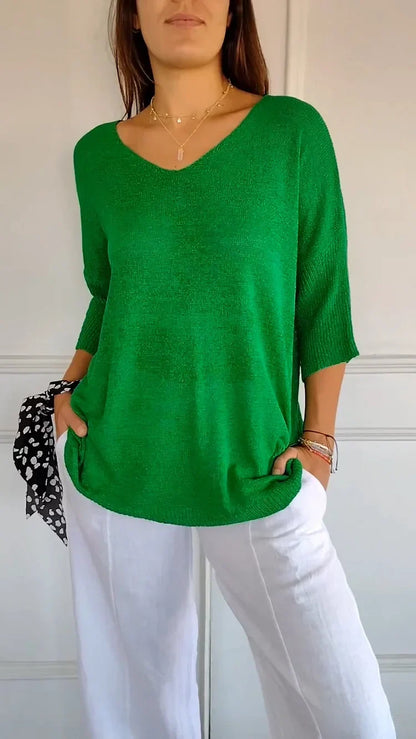 Mia - Cozy Top with Knitted V-Neck