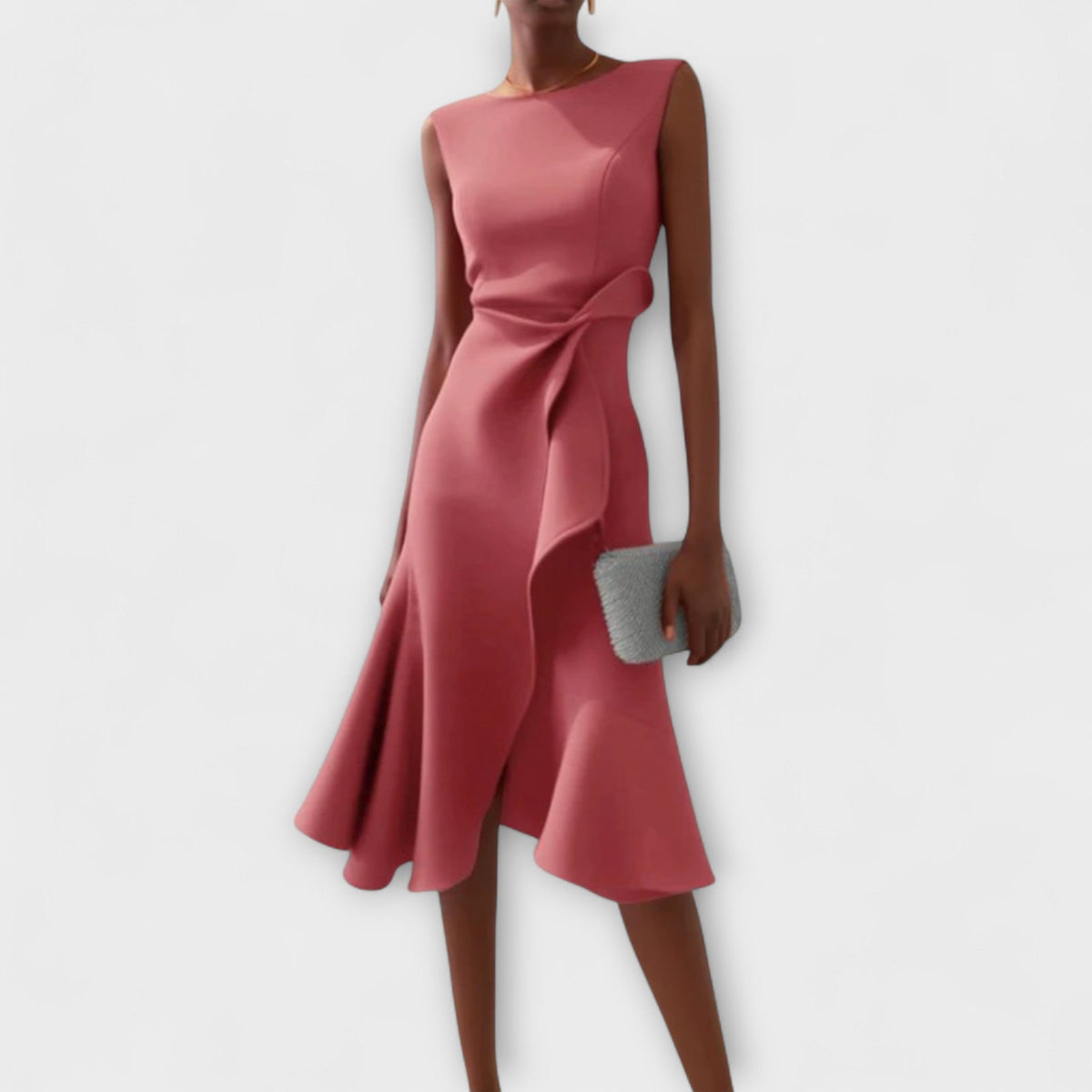Dravia | Sleeveless Asymmetric Draped Evening Midi Dress