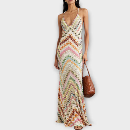 Remi - Colorful Herringbone Pattern Maxi Dress