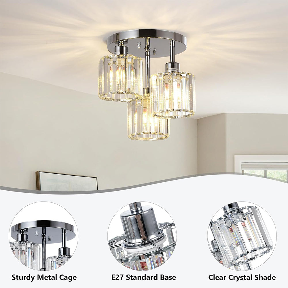 Nzmarket Crystal Semi-Flush Ceiling Light – Black, Gold & Silver