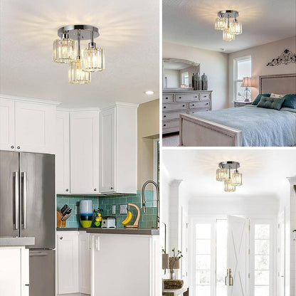 Nzmarket Crystal Semi-Flush Ceiling Light – Black, Gold & Silver