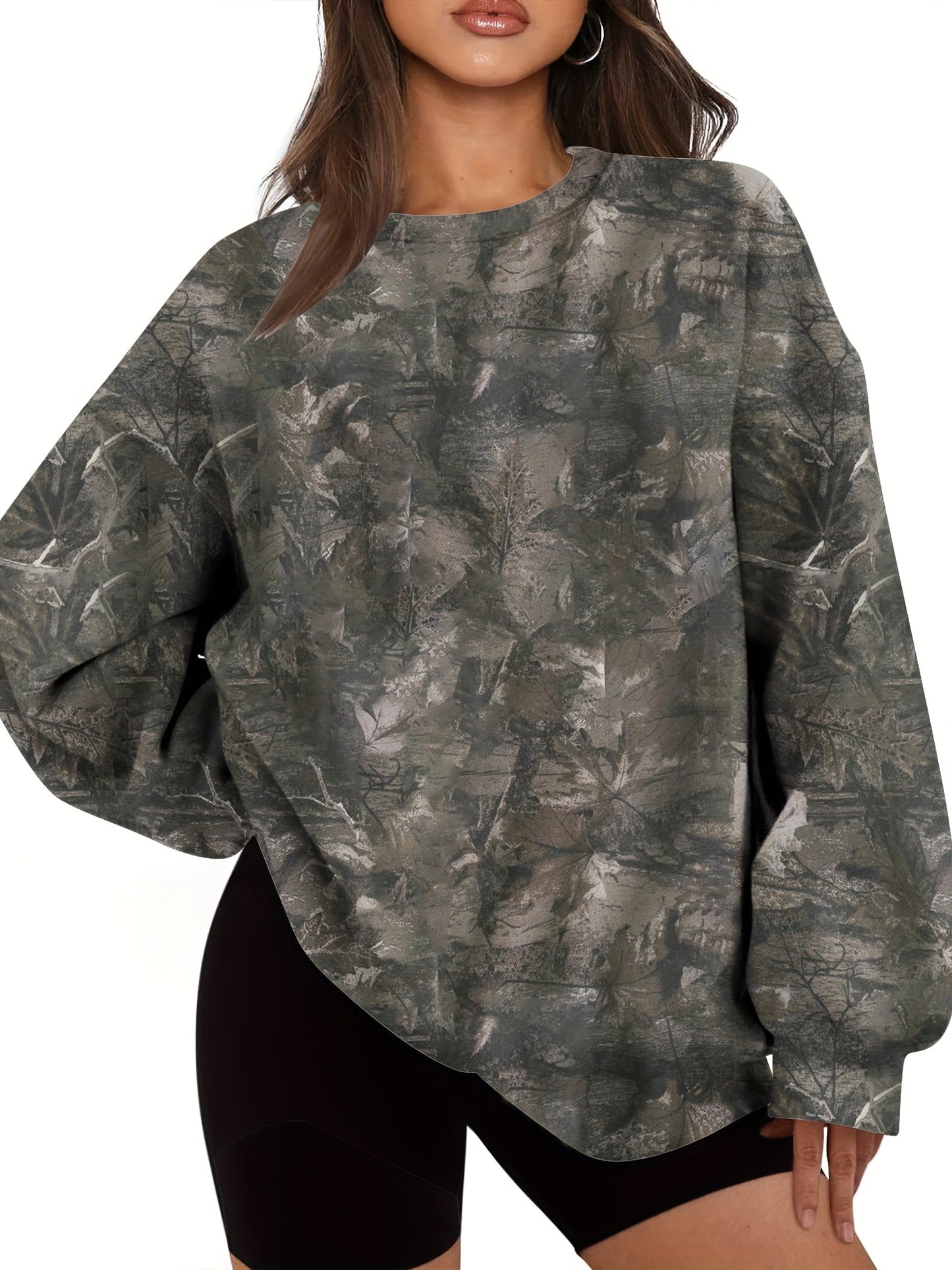 Nzmarket Oversized Camo Sweatshirt – Loose Fit, Ribbed Cuffs