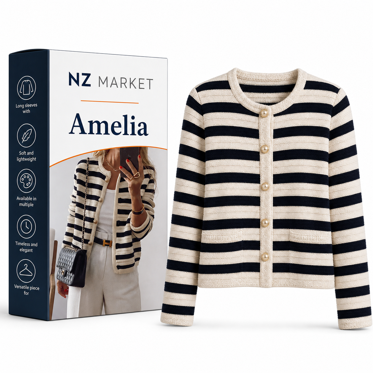 Amelia - Striped Sleeve Cardigan