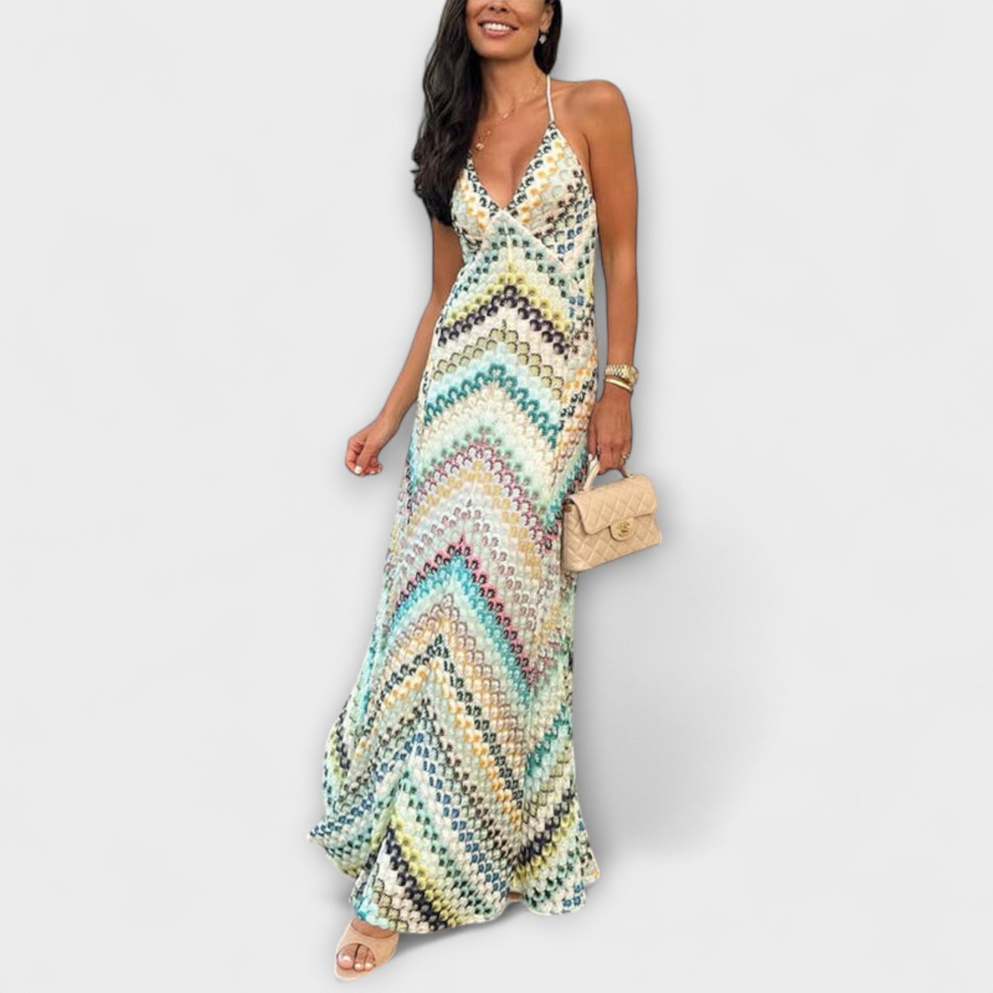 Remi - Colorful Herringbone Pattern Maxi Dress