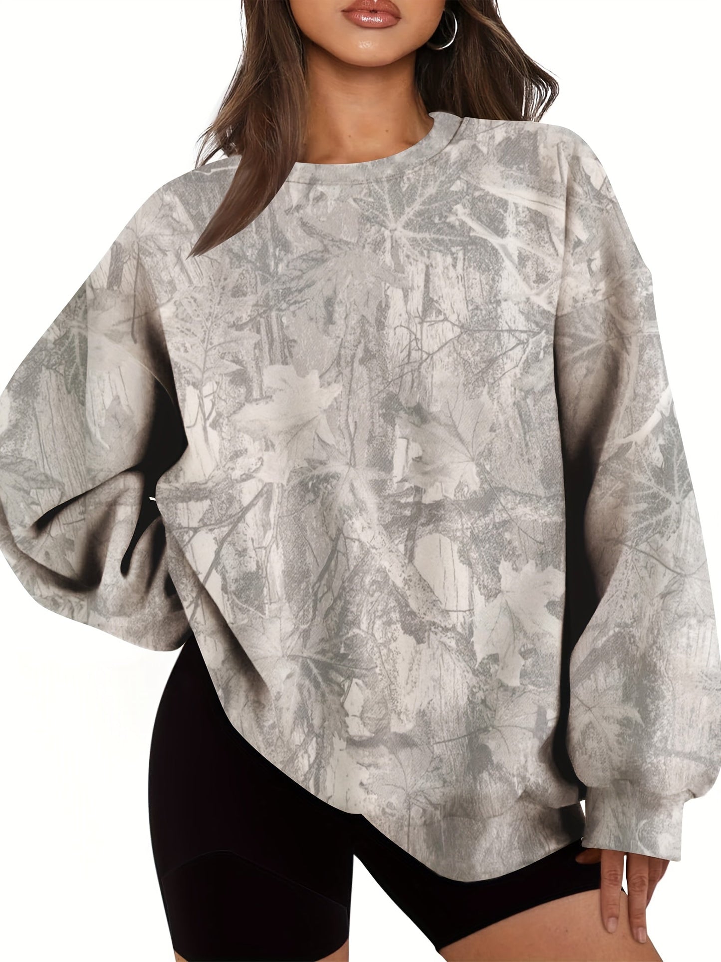 Nzmarket Oversized Camo Sweatshirt – Loose Fit, Ribbed Cuffs