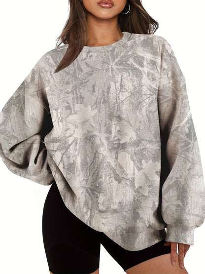 Nzmarket Oversized Camo Sweatshirt – Loose Fit, Ribbed Cuffs