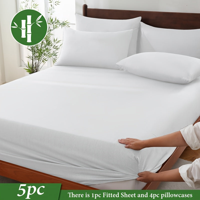 Nzmarket 5-Piece Bamboo Microfibre Fitted Sheet Set – All-Season Comfort