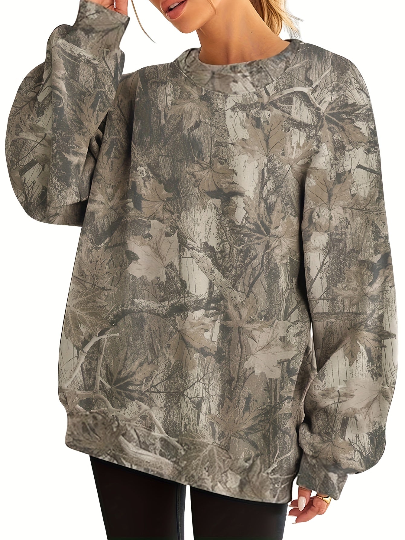 Nzmarket Oversized Camo Sweatshirt – Loose Fit, Ribbed Cuffs
