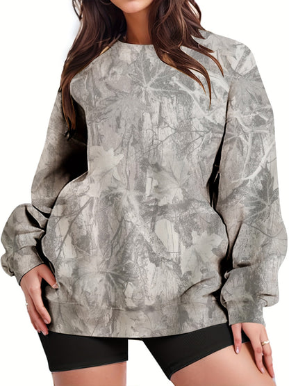 Nzmarket Oversized Camo Sweatshirt – Loose Fit, Ribbed Cuffs
