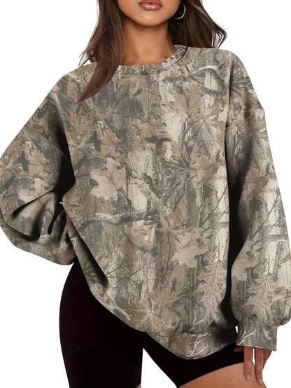 Nzmarket Oversized Camo Sweatshirt – Loose Fit, Ribbed Cuffs