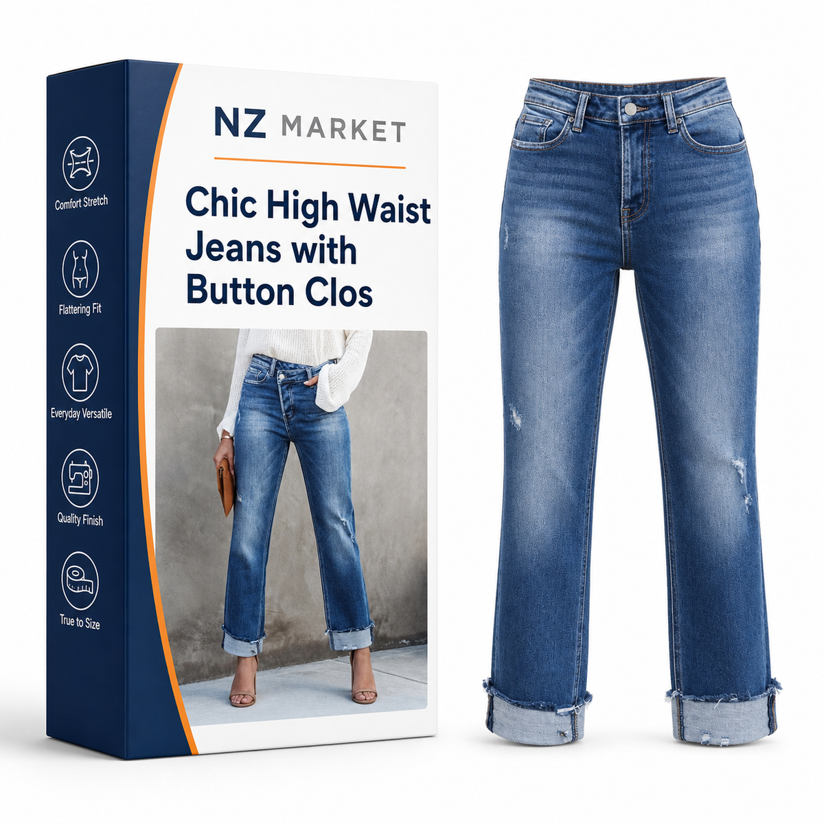 Chic High Waist Jeans with Button Closure by Roberta