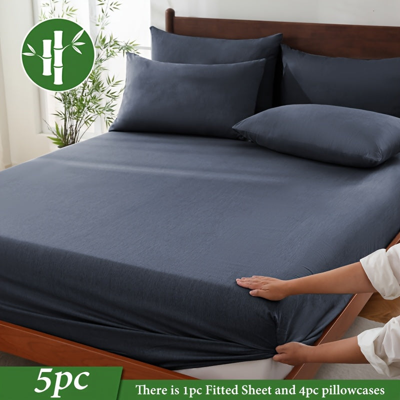 Nzmarket 5-Piece Bamboo Microfibre Fitted Sheet Set – All-Season Comfort