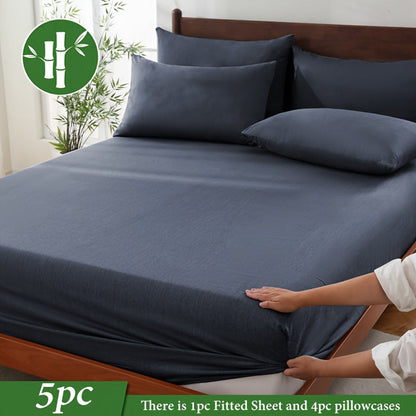 Nzmarket 5-Piece Bamboo Microfibre Fitted Sheet Set – All-Season Comfort