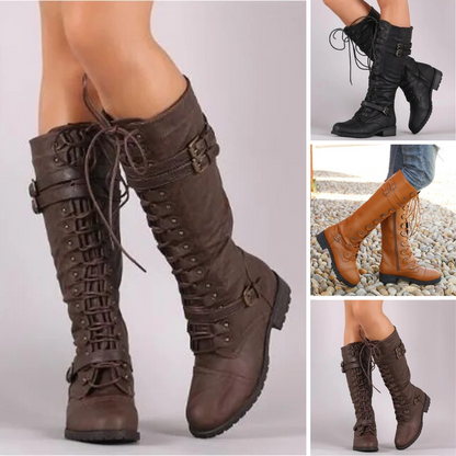 Lulu - Tough retro lace-up boots with stylish buckle