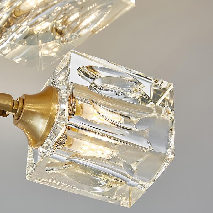 Nzmarket™ Crystal Gold Semi-Flush Ceiling Light – 3 or 6-Head Cascading Design