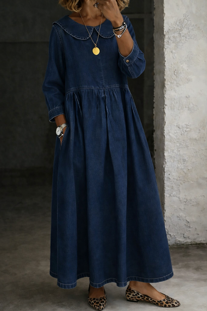 Denim Dress with Peter Pan Collar for Women