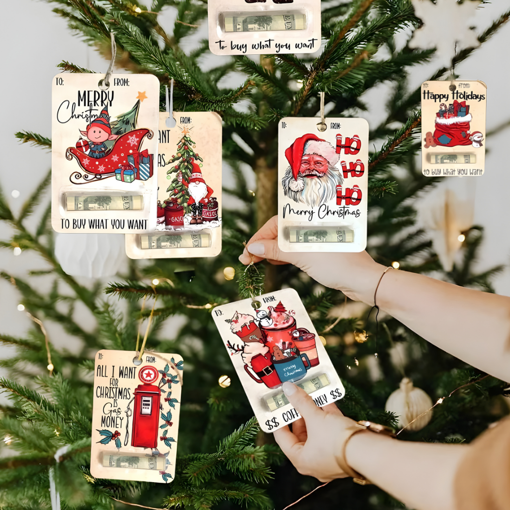 Nzmarket Wooden Christmas Money Holder Ornament – 7 Designs, Tree Hanging