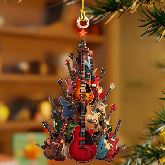 Nzmarket™ Musical Instrument Christmas Tree Ornament – Guitar & Hummingbird Designs