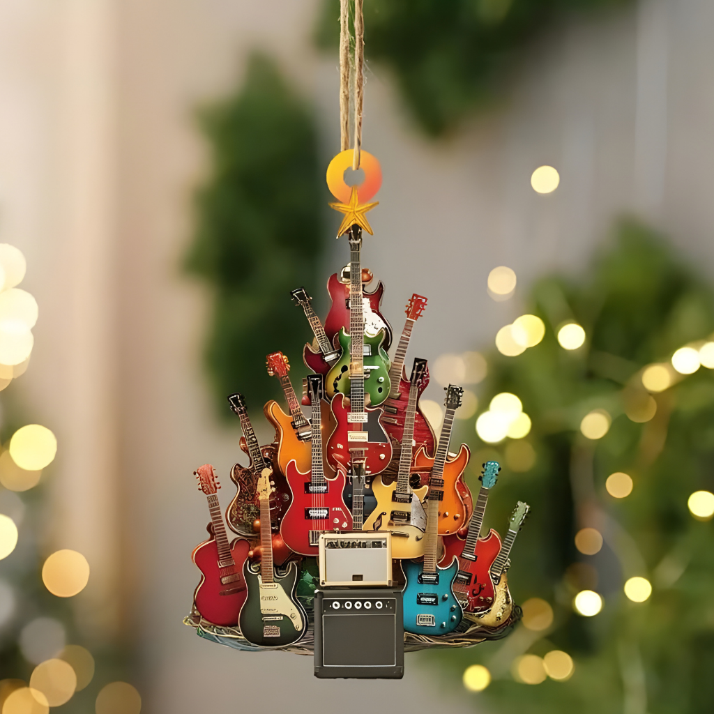 Nzmarket Musical Instrument Christmas Tree Ornament – Guitar & Hummingbird Designs