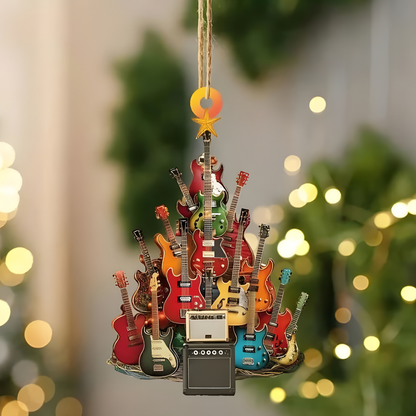 Nzmarket Musical Instrument Christmas Tree Ornament – Guitar & Hummingbird Designs
