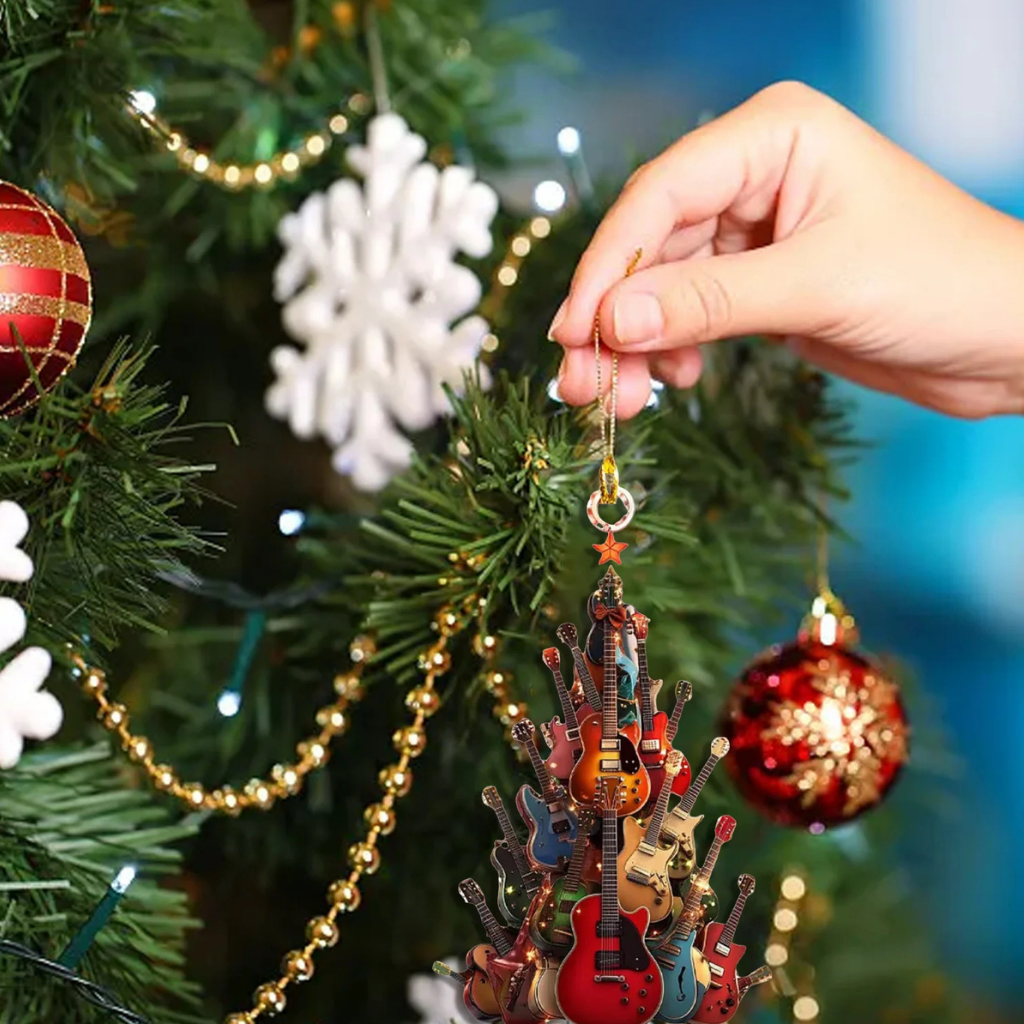 Nzmarket Musical Instrument Christmas Tree Ornament – Guitar & Hummingbird Designs