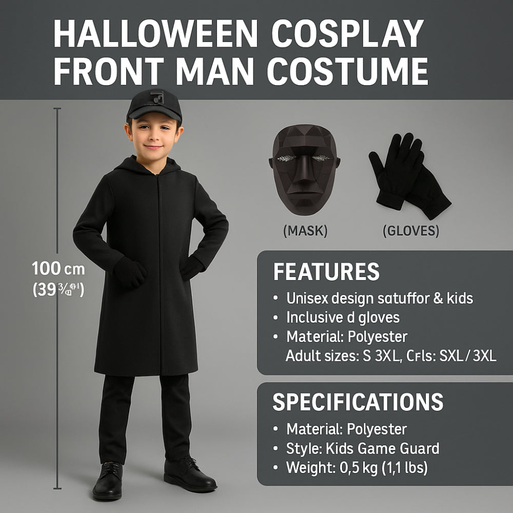 Nzmarket Front Man Guard Halloween Costume – Coat, Gloves & Mask, Kids & Adults