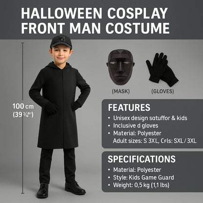 Nzmarket Front Man Guard Halloween Costume – Coat, Gloves & Mask, Kids & Adults