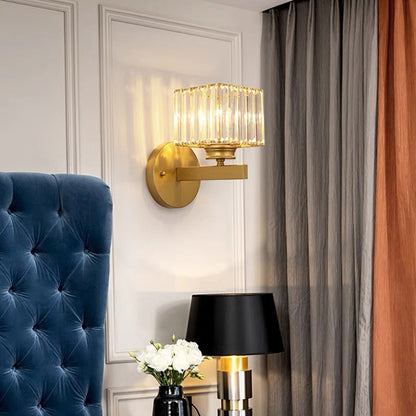 Nzmarket Crystal Glass Wall Light – Round & Square, Black & Gold Finish