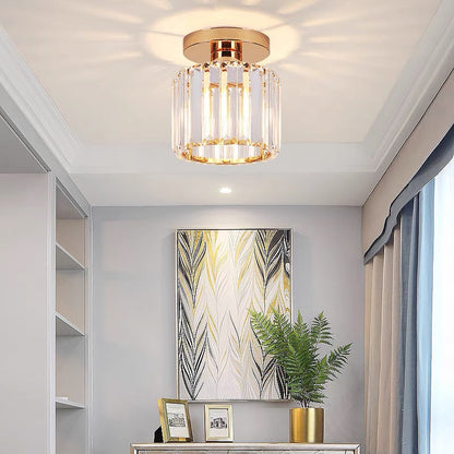 Nzmarket Crystal Glass LED Ceiling Light – Square & Circle, Black Frame