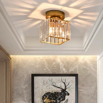 Nzmarket Crystal Glass LED Ceiling Light – Square & Circle, Black Frame