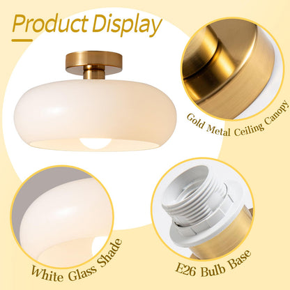 Nzmarket™ Vintage Round Frosted Glass Ceiling Light Fixture – Brass & Chrome