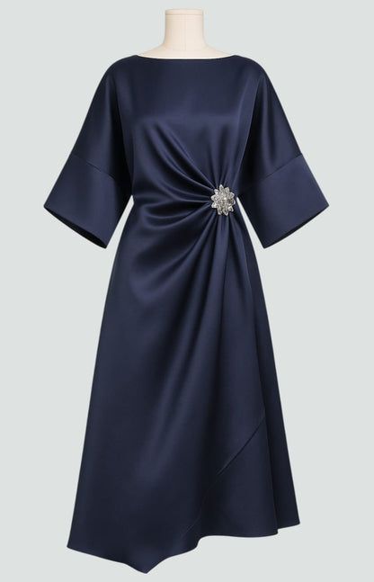 Capella | Draped Cape Sleeve Brooch Formal Maxi Gown